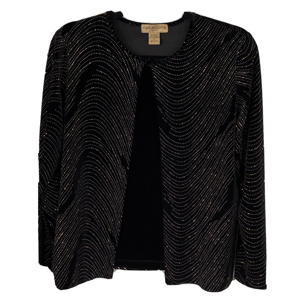 NWT Notations Women Black Velvety Top Jacket Combo Size Petite Large